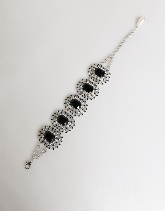 Dolce & Gabbana Silver Tone Brass Chain Crystal Embellished Bracelet