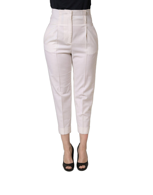 Peserico White Skinny High Waist Chino Cropped Trouser Pants