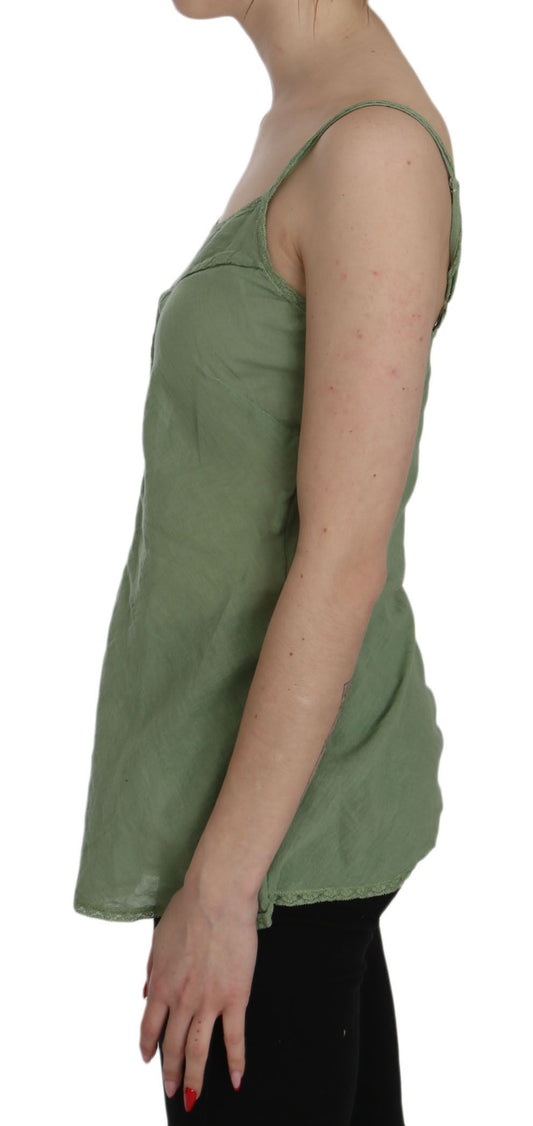 PINK MEMORIES Green Silk Spaghetti Strap Tank Top Blouse