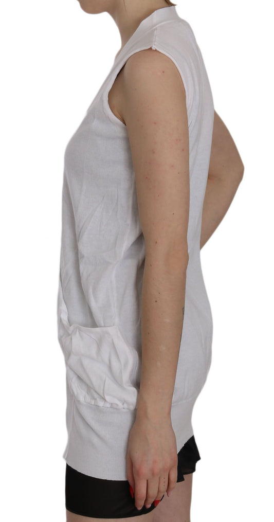 PINK MEMORIES White 100% Cotton Sleeveless Cardigan Top Vest