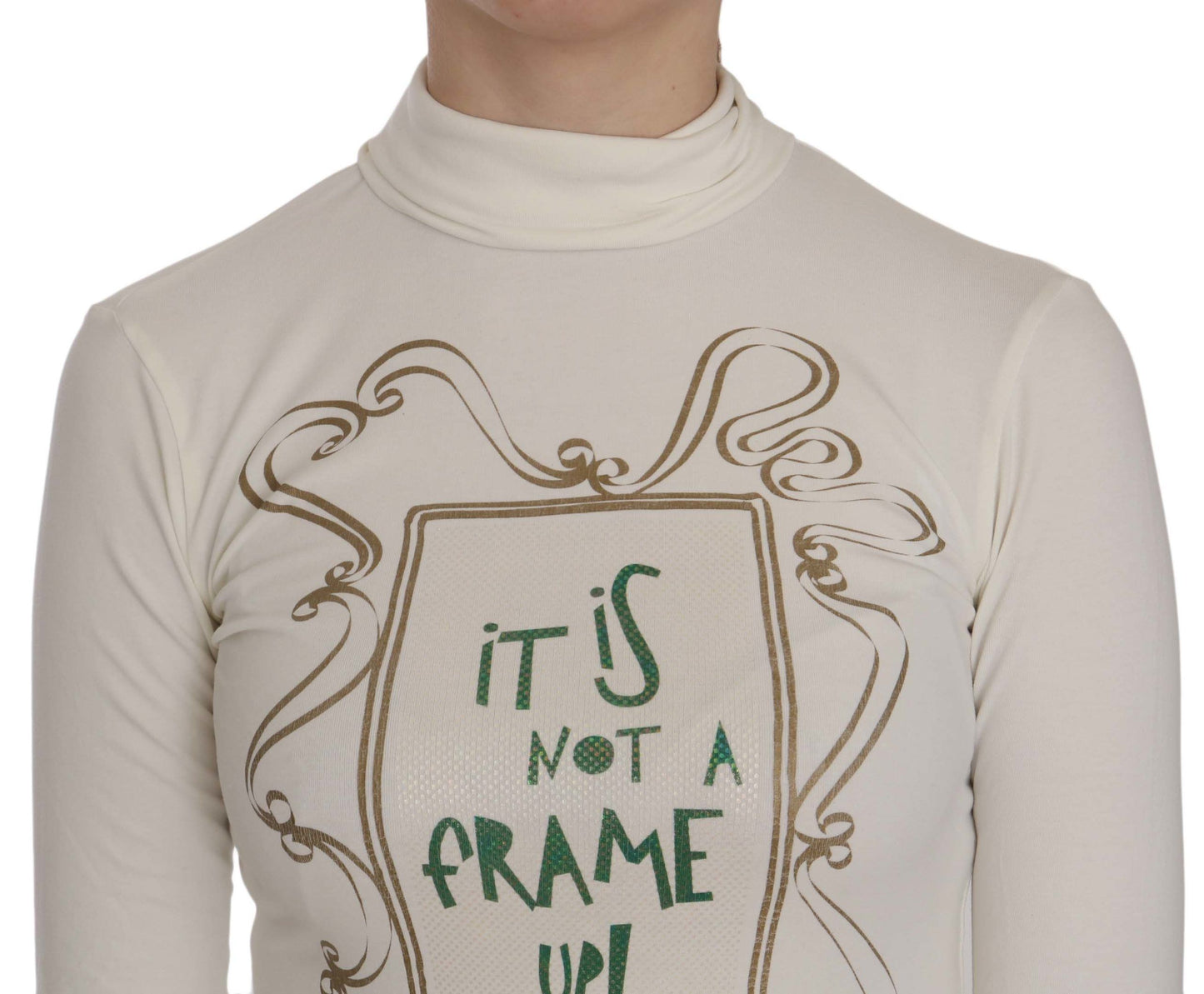 Exte White Printed Turtle Neck 3/4 Sleeve Top Cotton Blouse