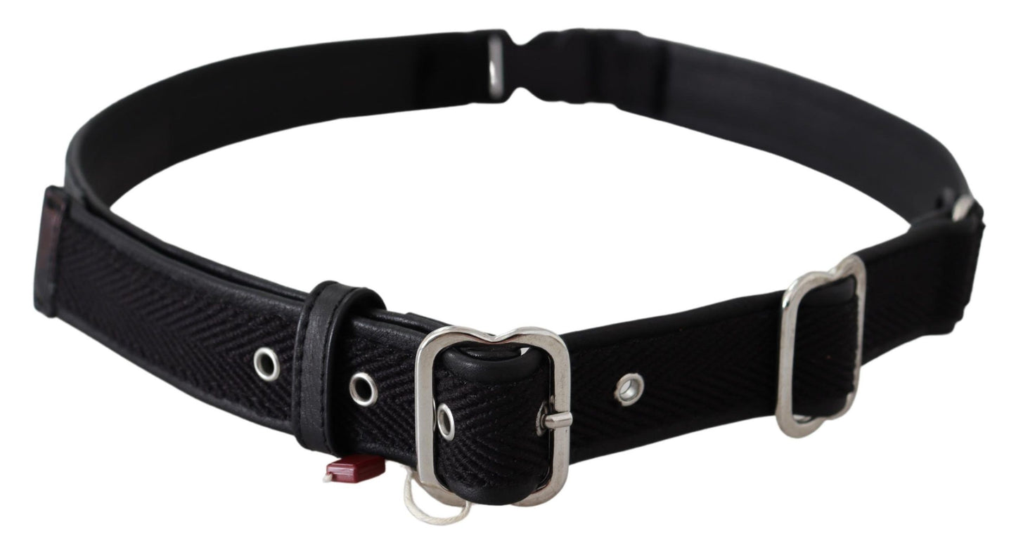 GF Ferre Black Leather Silver Chrome Metal Buckle Belt