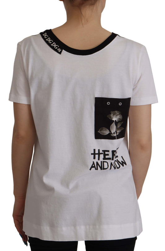 Dolce & Gabbana White Slogan Print Round Neck Cotton T-shirt