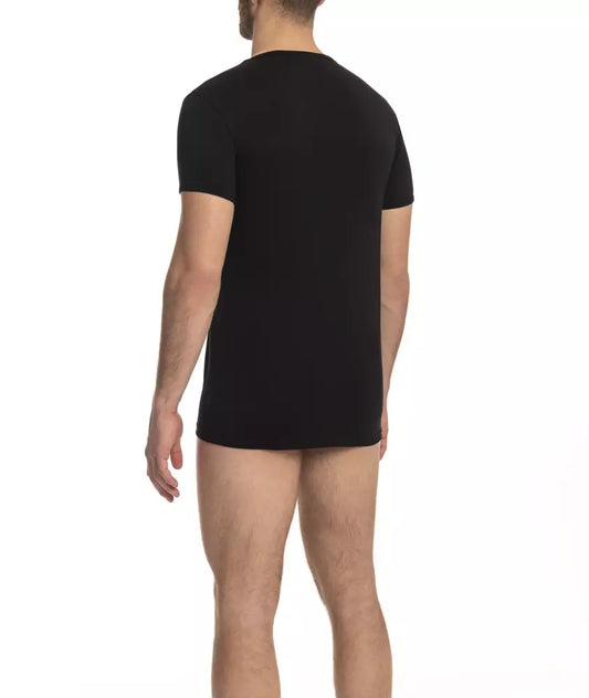 Cavalli Class Black Cotton Men's V-Neck T-Shirt