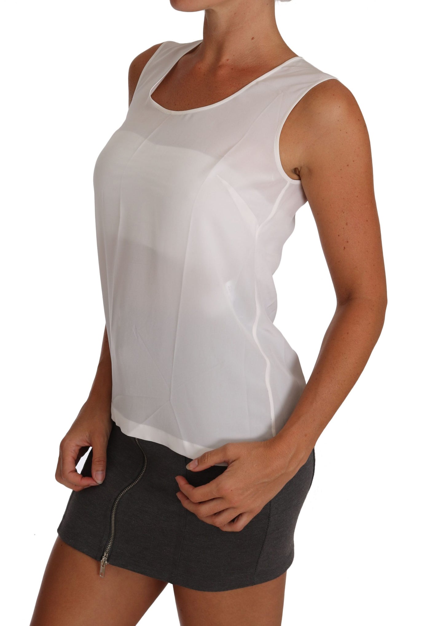 Dolce & Gabbana White Silk A-line Sleeveless Blouse T-Shirt Top