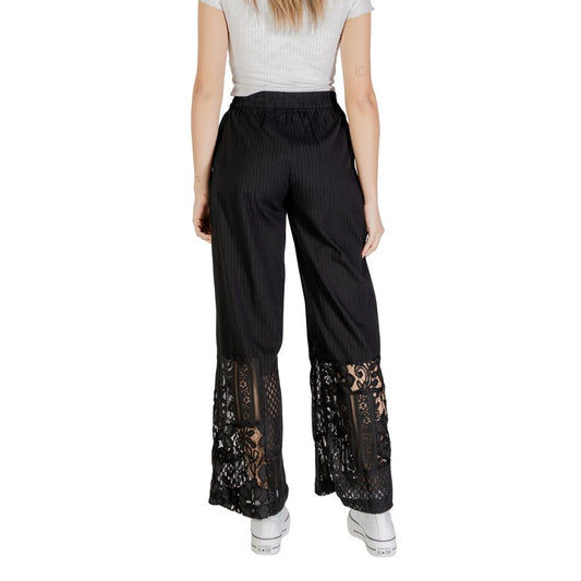 ICHI Black Cotton Casual Pants