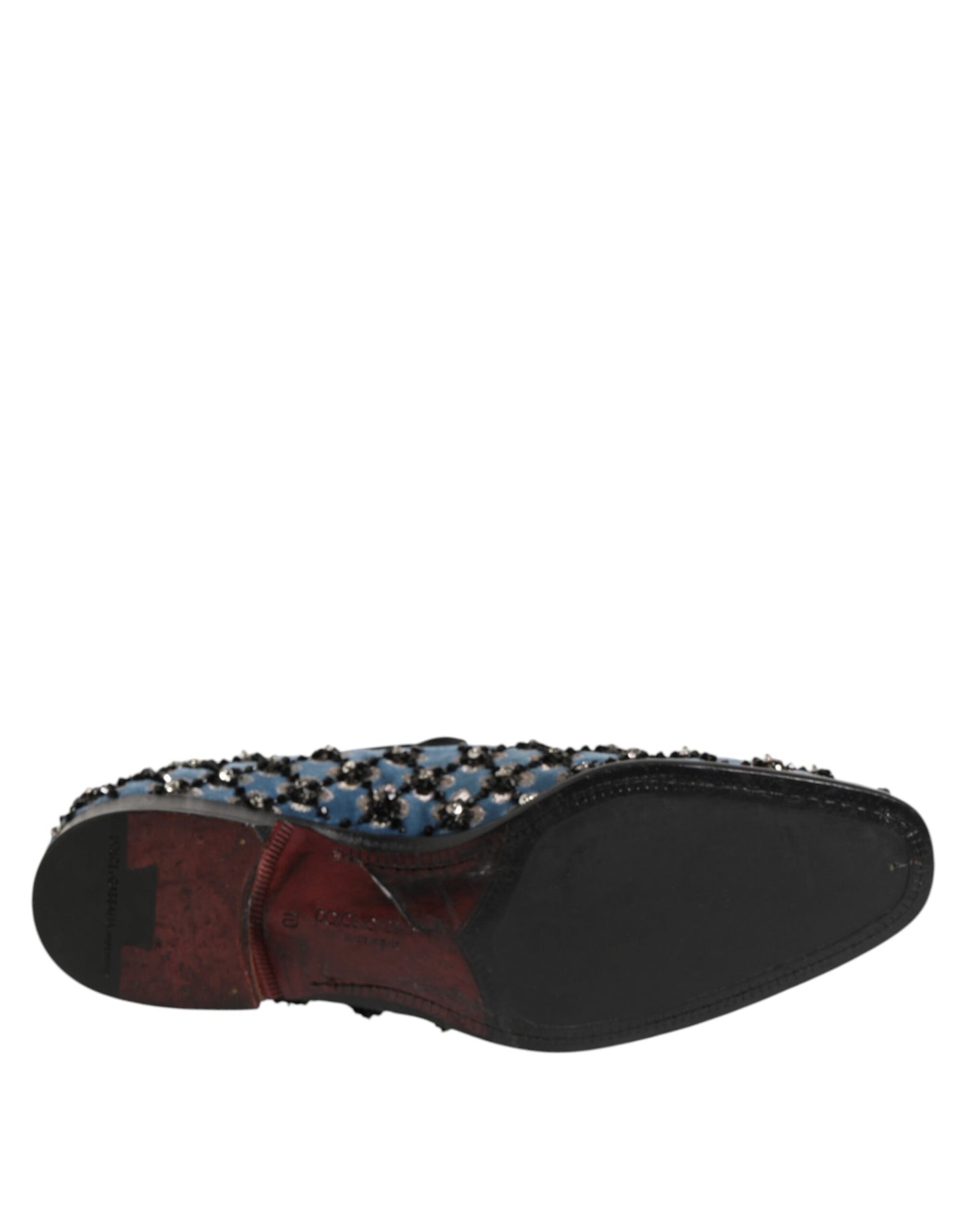 Dolce & Gabbana Blue Velvet Crystal Detailing Loafer Men Shoes