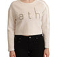 PINKO Beige Logo Long Sleeve Cropped Pullover Sweater