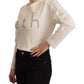 PINKO Beige Logo Long Sleeve Cropped Pullover Sweater