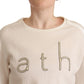 PINKO Beige Logo Long Sleeve Cropped Pullover Sweater