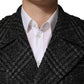 Dolce & Gabbana Grey Double Breasted Plaid Wool Coat Jacket
