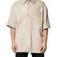 Dolce & Gabbana Beige Leather Button Down Men Casual Shirt