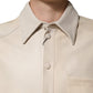 Dolce & Gabbana Beige Leather Button Down Men Casual Shirt