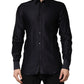 Dolce & Gabbana Black Dotted Cotton Collared GOLD Dress Shirt