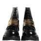 Dolce & Gabbana Black Leather DG Plaque Lace Up Boots Shoes