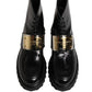 Dolce & Gabbana Black Leather DG Plaque Lace Up Boots Shoes