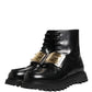 Dolce & Gabbana Black Leather DG Plaque Lace Up Boots Shoes