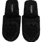 Dolce & Gabbana Black Logo Embroidered Slippers Flats Shoes