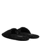 Dolce & Gabbana Black Logo Embroidered Slippers Flats Shoes