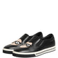 Dolce & Gabbana Black Leather Signature Figures Sneakers Shoes
