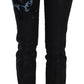 John Galliano Black Swan Floral Embroidered Mid Waist Skinny Denim Jeans