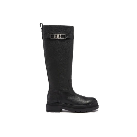 Salvatore Ferragamo Black Calfskin Flat Boots