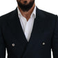 Dolce & Gabbana Blue Double Breasted Formal Coat Blazer