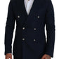 Dolce & Gabbana Blue Double Breasted Formal Coat Blazer