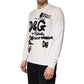 Dolce & Gabbana White Virgin Wool Graphic Logo Crewneck Sweater