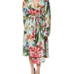 Dolce & Gabbana Green Floral Silk Wrap Midi Long Sleeve Dress
