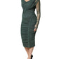 Dolce & Gabbana Green Ruched Mesh Sheer Sleeves Midi Dress