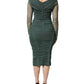 Dolce & Gabbana Green Ruched Mesh Sheer Sleeves Midi Dress