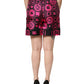 Dolce & Gabbana Black Fuchsia Silk Logo Elastic Waist Shorts