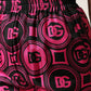 Dolce & Gabbana Black Fuchsia Silk Logo Elastic Waist Shorts