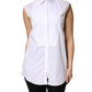Dolce & Gabbana White Cotton Pleated Sleeveless Button Down Top