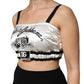 Dolce & Gabbana White Silk Satin Crop Black Logo Bralette Top
