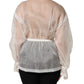 Dolce & Gabbana White Sheer Silk Blouse Lace Bow Tie Blouse Top