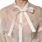 Dolce & Gabbana White Sheer Silk Blouse Lace Bow Tie Blouse Top