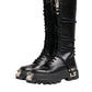 Dolce & Gabbana Black Leather Knee High Combat Boots Shoes