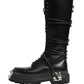 Dolce & Gabbana Black Leather Knee High Combat Boots Shoes