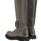 Dolce & Gabbana Metallic Silver Leather Mid Calf Boots Shoes