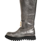 Dolce & Gabbana Metallic Silver Leather Mid Calf Boots Shoes