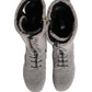 Dolce & Gabbana Gray Shearling Lace Up Knee High Boots Shoes