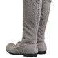 Dolce & Gabbana Gray Shearling Lace Up Knee High Boots Shoes