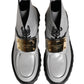 Dolce & Gabbana Gray Leather Logo Plaque Ankle Boots Shoes