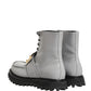 Dolce & Gabbana Gray Leather Logo Plaque Ankle Boots Shoes
