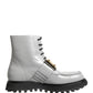 Dolce & Gabbana Gray Leather Logo Plaque Ankle Boots Shoes