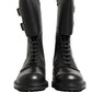 Dolce & Gabbana Black Leather Belted Buckle Combat Boots Shoes