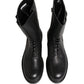Dolce & Gabbana Black Leather Belted Buckle Combat Boots Shoes