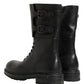 Dolce & Gabbana Black Leather Belted Buckle Combat Boots Shoes